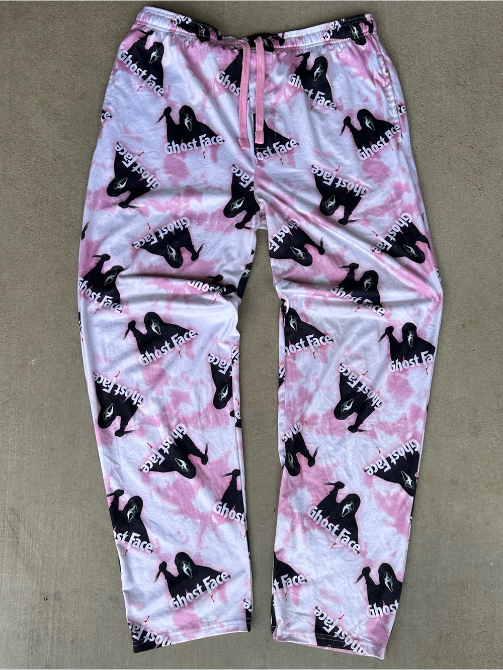 Ghost Face Scream Sleep Pants Graphic Print Black Drawstring Pink Large